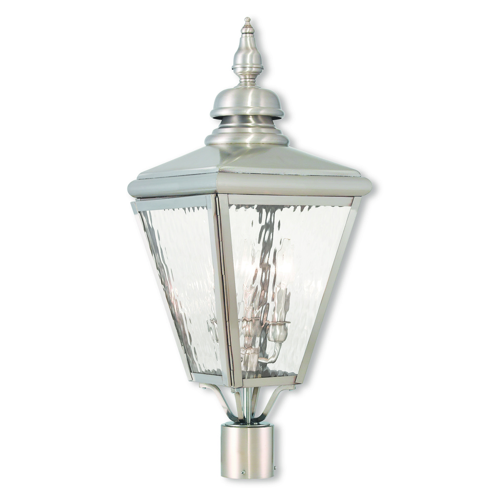 3 Light Brushed Nickel Post-Top Lantern