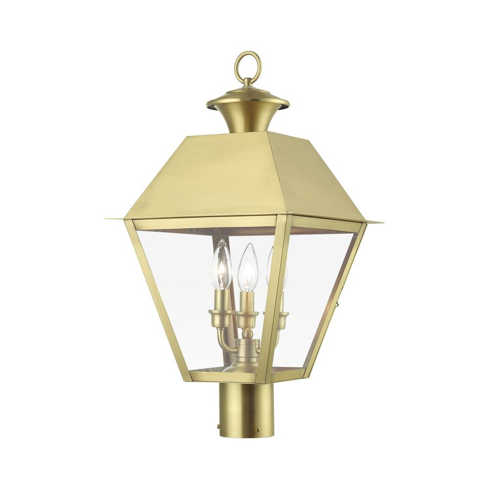 3 Light Natural Brass Outdoor Large Post Top Lantern