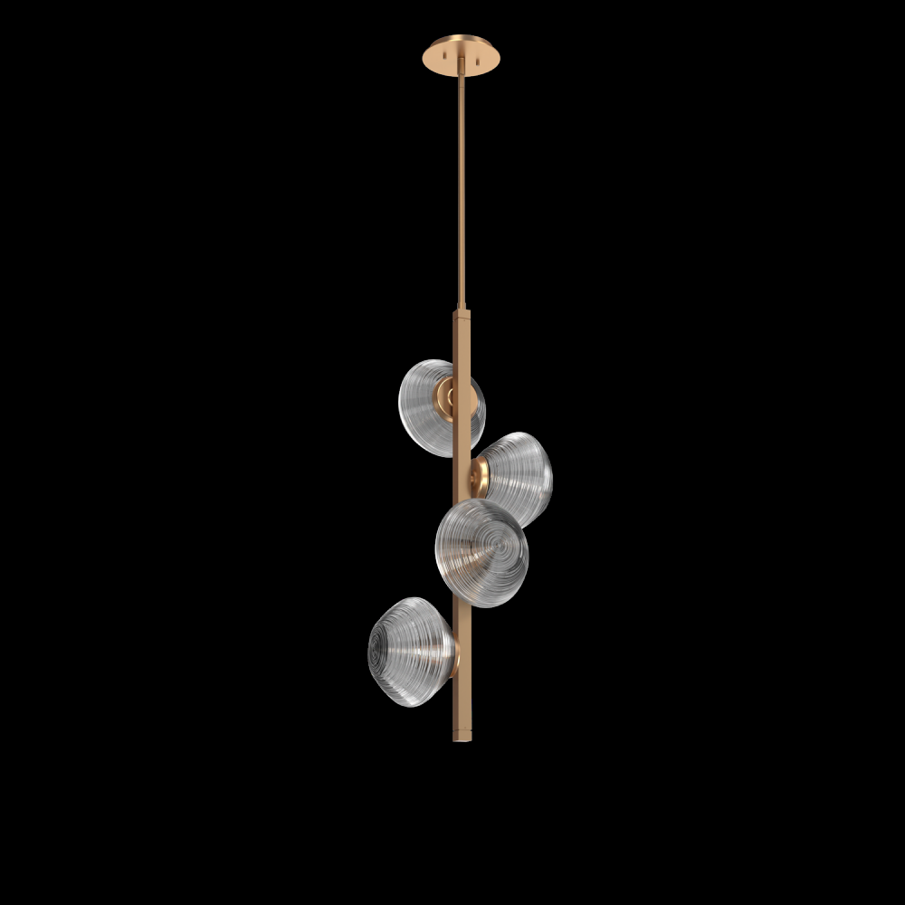 Mesa 4pc Twisted Vine-Novel Brass-Smoke Blown Glass-Threaded Rod Suspension-LED 2700K