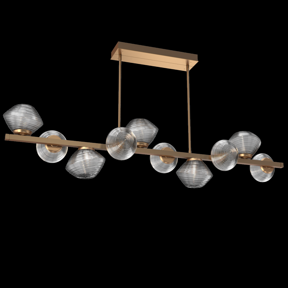 Mesa 10pc Twisted Branch-Novel Brass-Smoke Blown Glass-Threaded Rod Suspension-LED 2700K