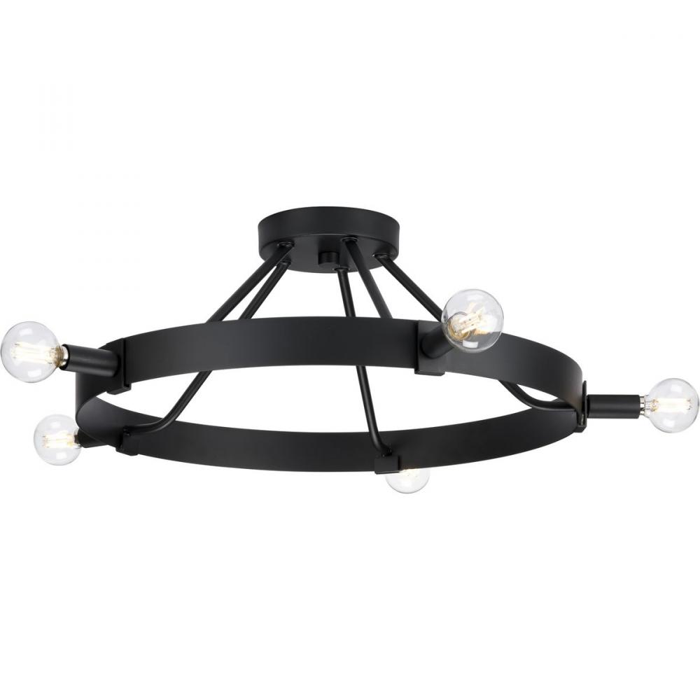 Breckenridge Collection Five-Light Matte Black Rustic Farmhouse Semi-Flush Mount