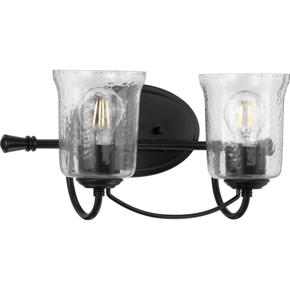 Bowman Collection Two-Light Matte Black Clear Chiseled Glass Coastal Bath Vanity Light