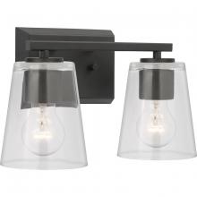 Progress P300458-31M - Vertex Collection Two-Light Matte Black Clear Glass Contemporary Bath Light