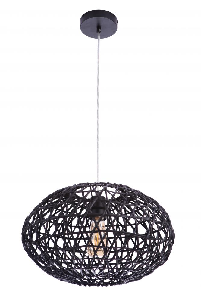 Natural Pendant 1 Light Pendant w/ Woven Black Rattan Orb