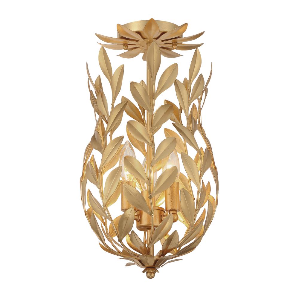 Broche 3 Light Antique Gold Semi Flush Mount