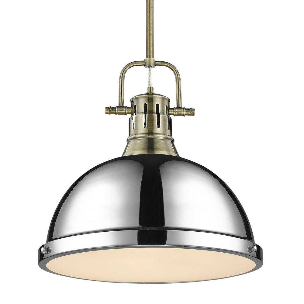 Duncan 1-Light Pendant with Rod in Aged Brass with Chrome