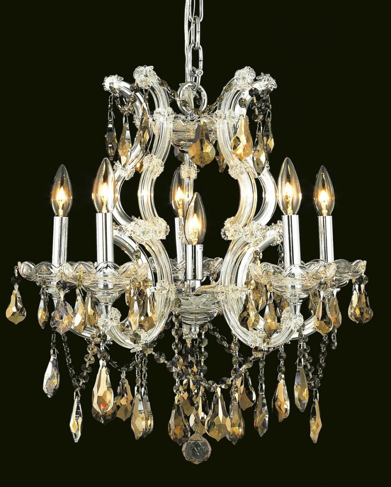 Maria Theresa 6 Light Chrome Chandelier Golden Teak (Smoky) Royal Cut Crystal