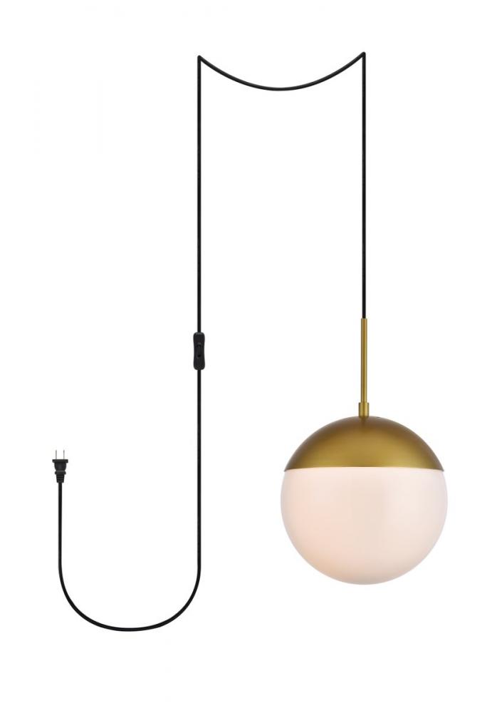 Eclipse 1 Light Brass Plug in Pendant with Frosted White Glass