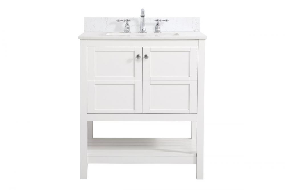 30 inch Single Bathroom Vanity in White with Backsplash