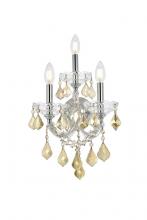 Elegant 2800W3C-GT/RC - Maria Theresa 3 Light Chrome Wall Sconce Golden Teak (Smoky) Royal Cut Crystal