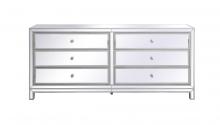 Elegant MF73672S - Reflexion 72 in. mirrored six drawer chest in antique silver