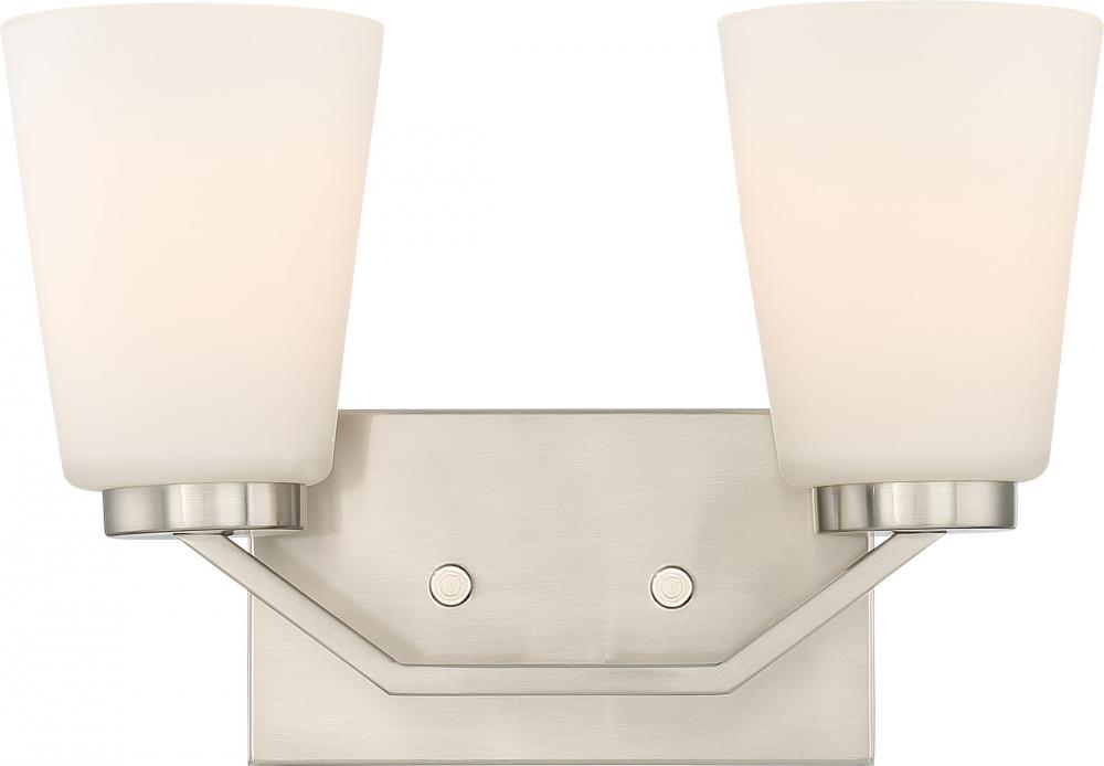 Nome - 2 Light Vanity with Satin White Glass - Brushed Nickel Finish