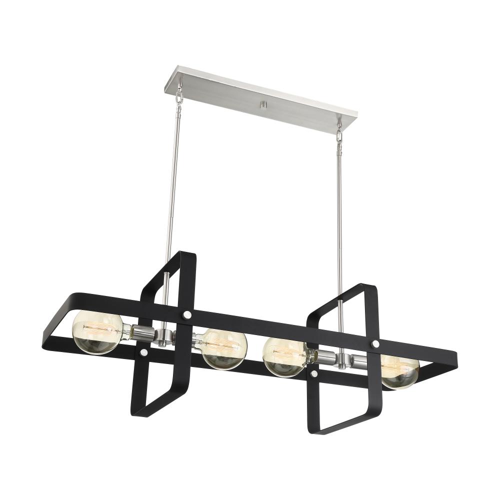 Prana - 4Light Island Pendant - Matte Black Finish with Brushed Nickel Accents