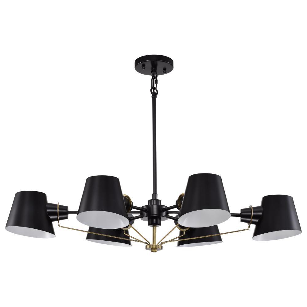 Baxter; 6 Light Oval Chandelier; Black with Burnished Brass