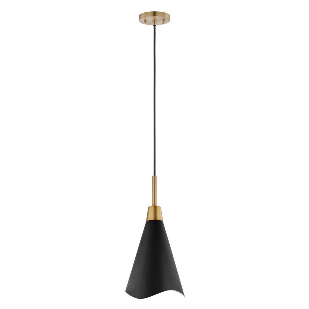 Tango; 1 Light; Large Pendant; Matte Black with Burnished Brass