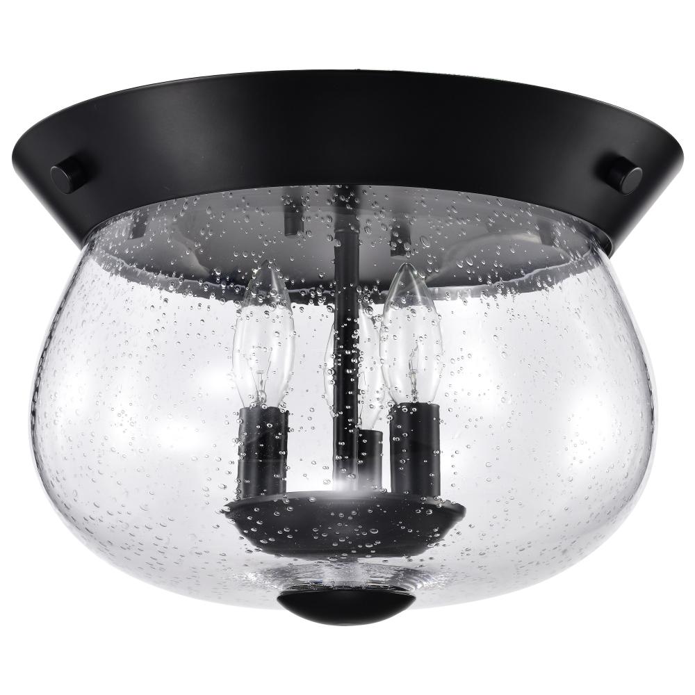 Boliver 3 Light Flush Mount; Matte Black Finish; Clear Seeded Glass