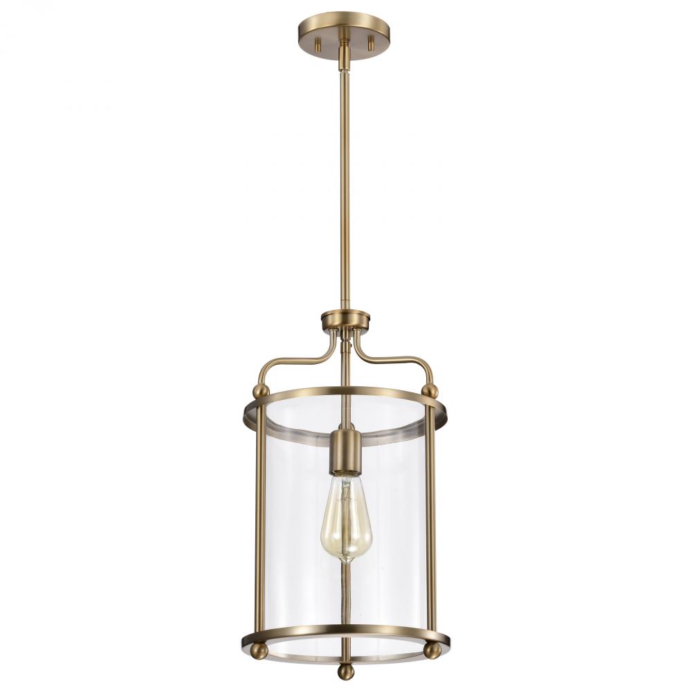 Yorktown 1 Light Pendant; Burnished Brass Finish; Clear Glass