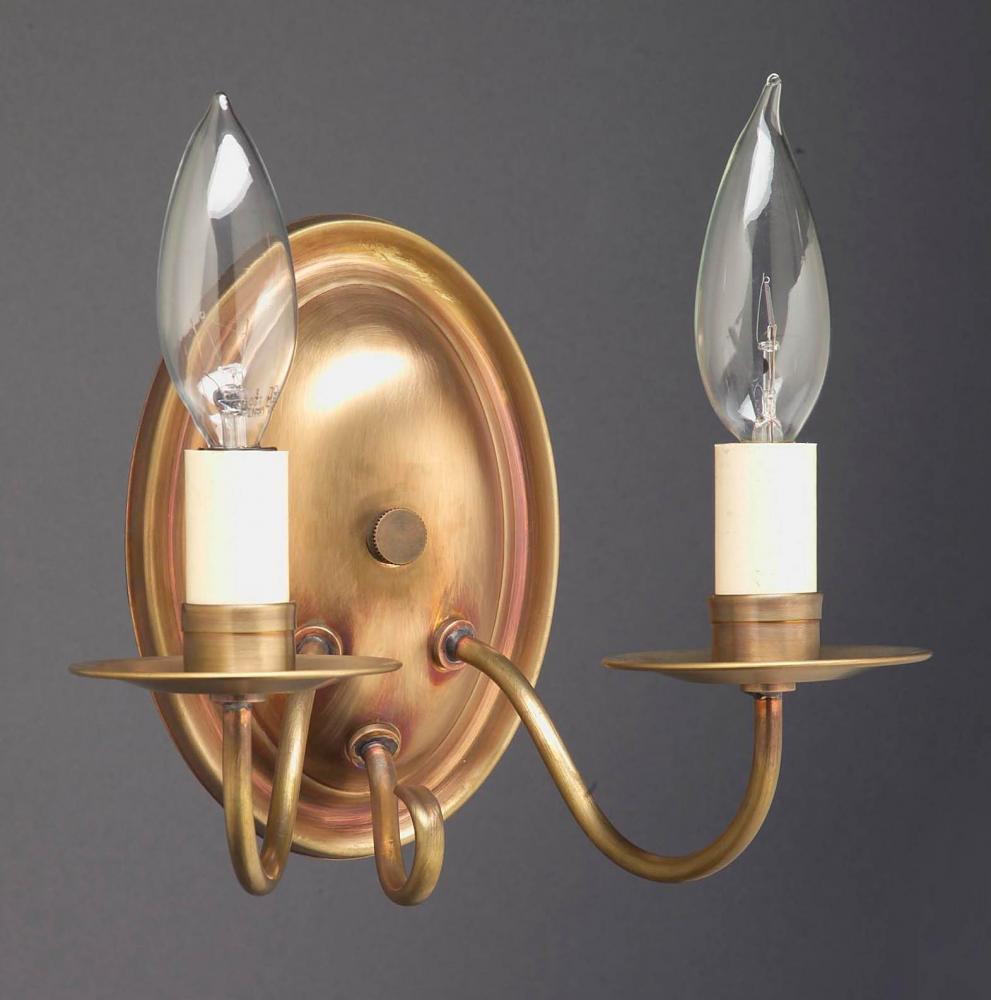 Wall Sconce 2 J-Arm Antique Brass 2 Candelabra Sockets