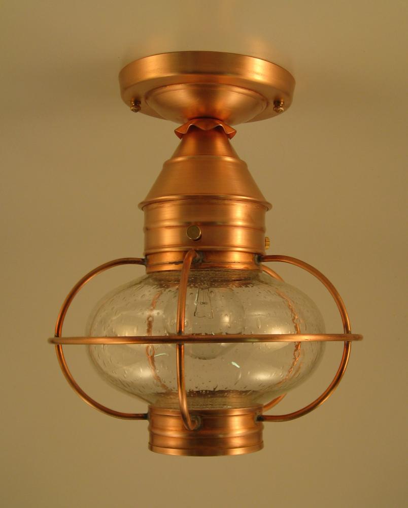 Caged Onion Flush Antique Brass Medium Base Socket Clear Glass